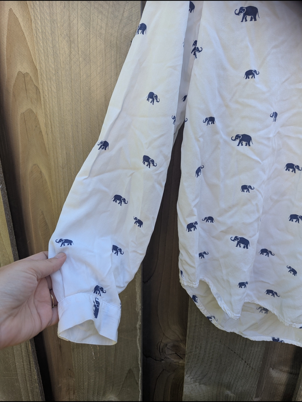 Bass White Henley Blouse with Navy Elephant Print - Picture 5 of 5
